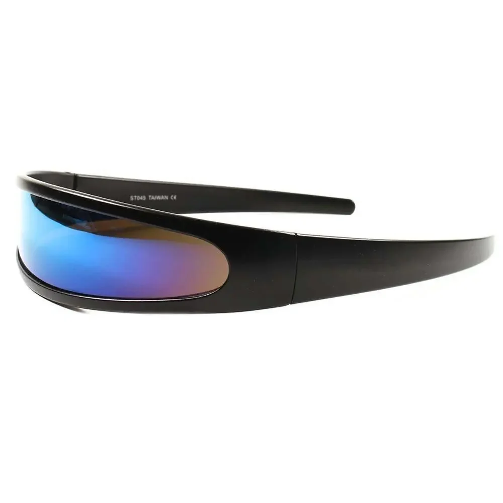 Blue Mirrored Cyclops Sunglasses Black Futuristic Cosplay